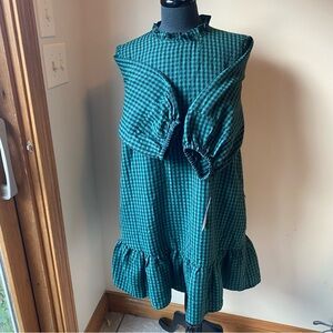 DONNA MORGAN Dress Green Gingham Quarter Sleeve Flounce Hem Ruffle Size 6 NWT